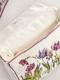 White beaded floral shoulder bag recycled polyester, UK version