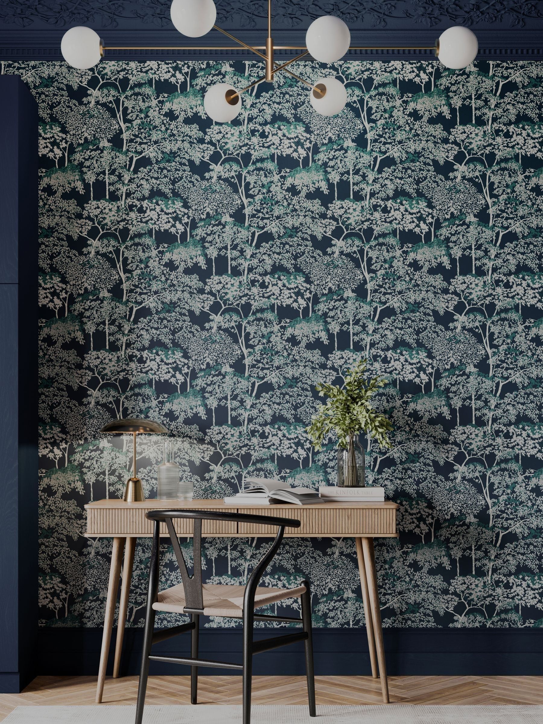 Graham & Brown Navy Idyll Tree A4 Wallpaper Sample