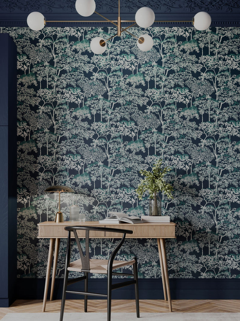 Graham & Brown Navy Idyll Tree A4 Wallpaper Sample