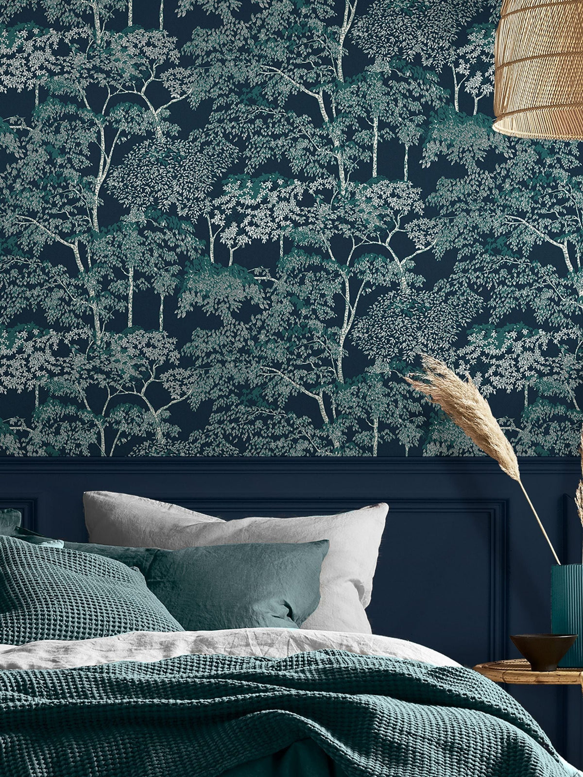 Graham & Brown Navy Idyll Tree A4 Wallpaper Sample