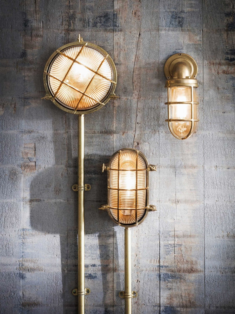 Garden Trading brass Devonport bulkhead outdoor wall light, imported from the UK