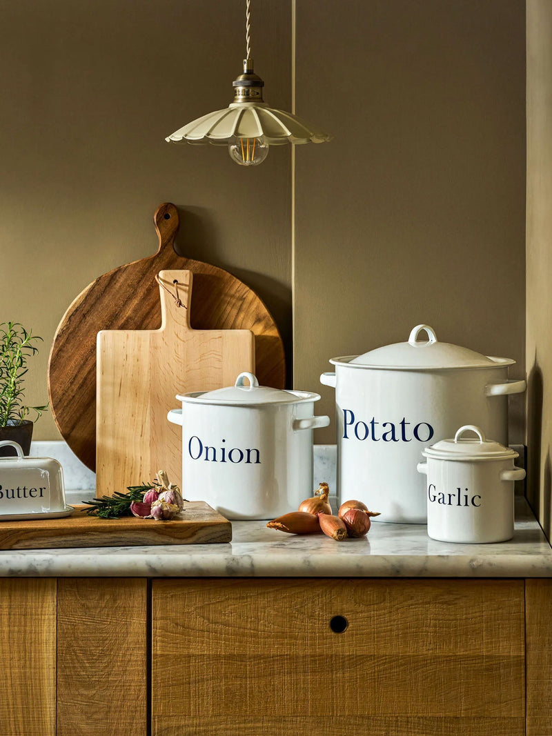 Garden Trading white enamel potato store, UK version