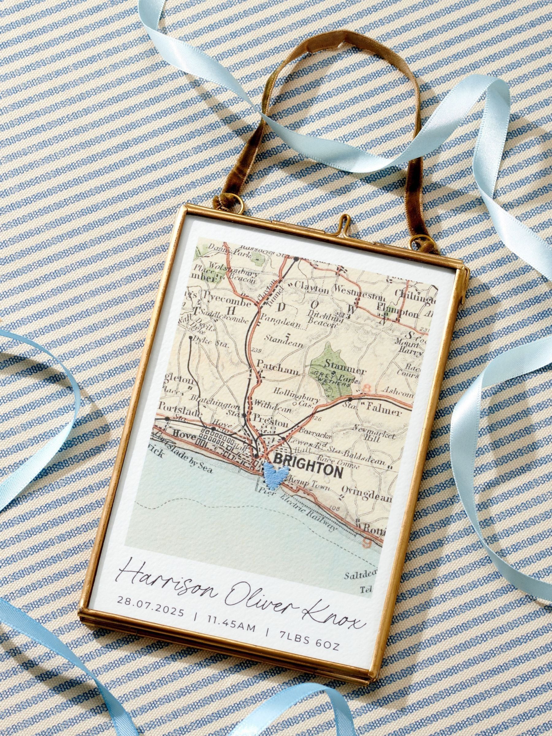 Posh Totty Designs personalised baby map print hand stitched heart 10x15cm (British brand)