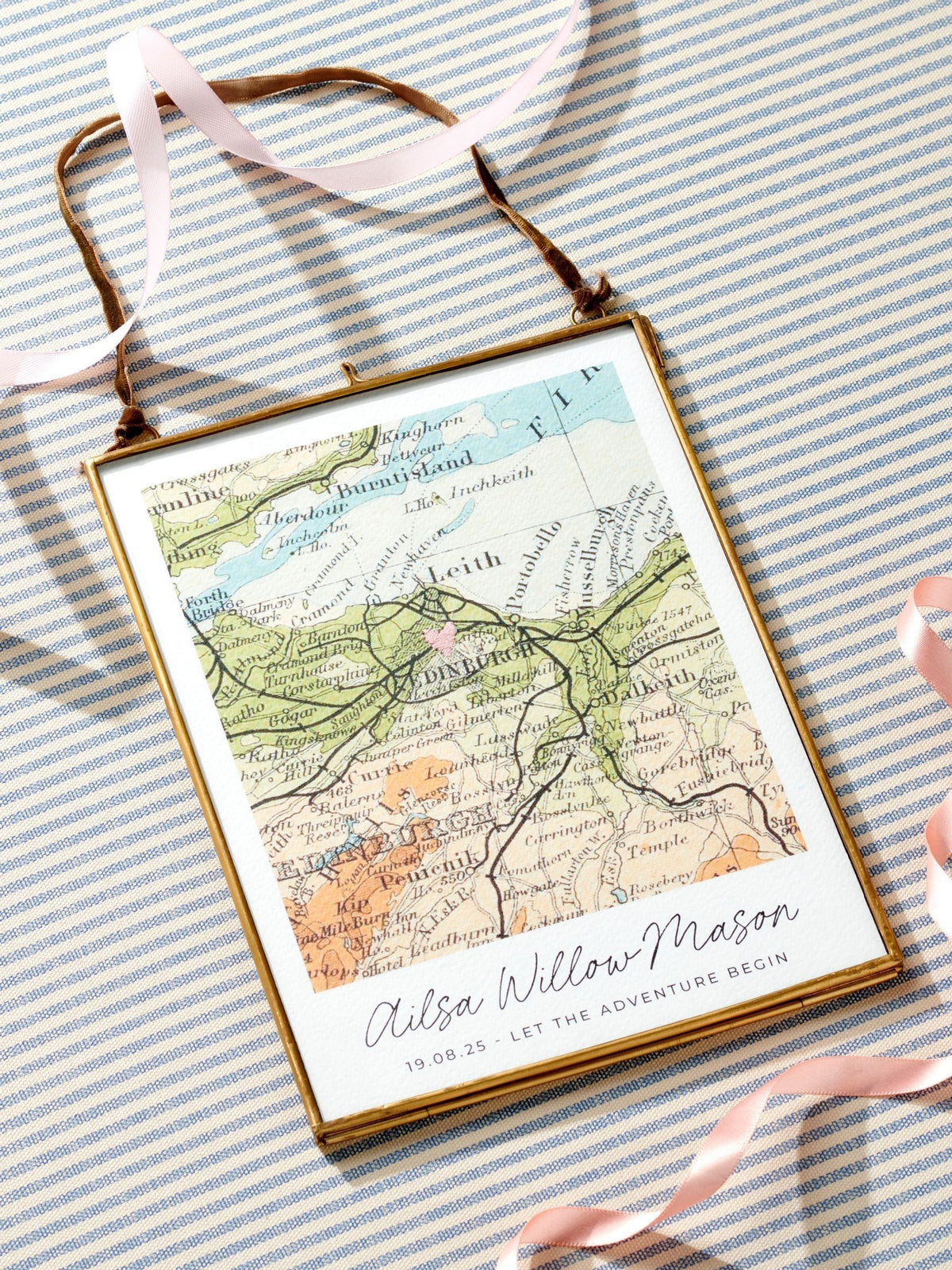 Posh Totty Designs personalised baby map print hand stitched heart 10x15cm (British brand)