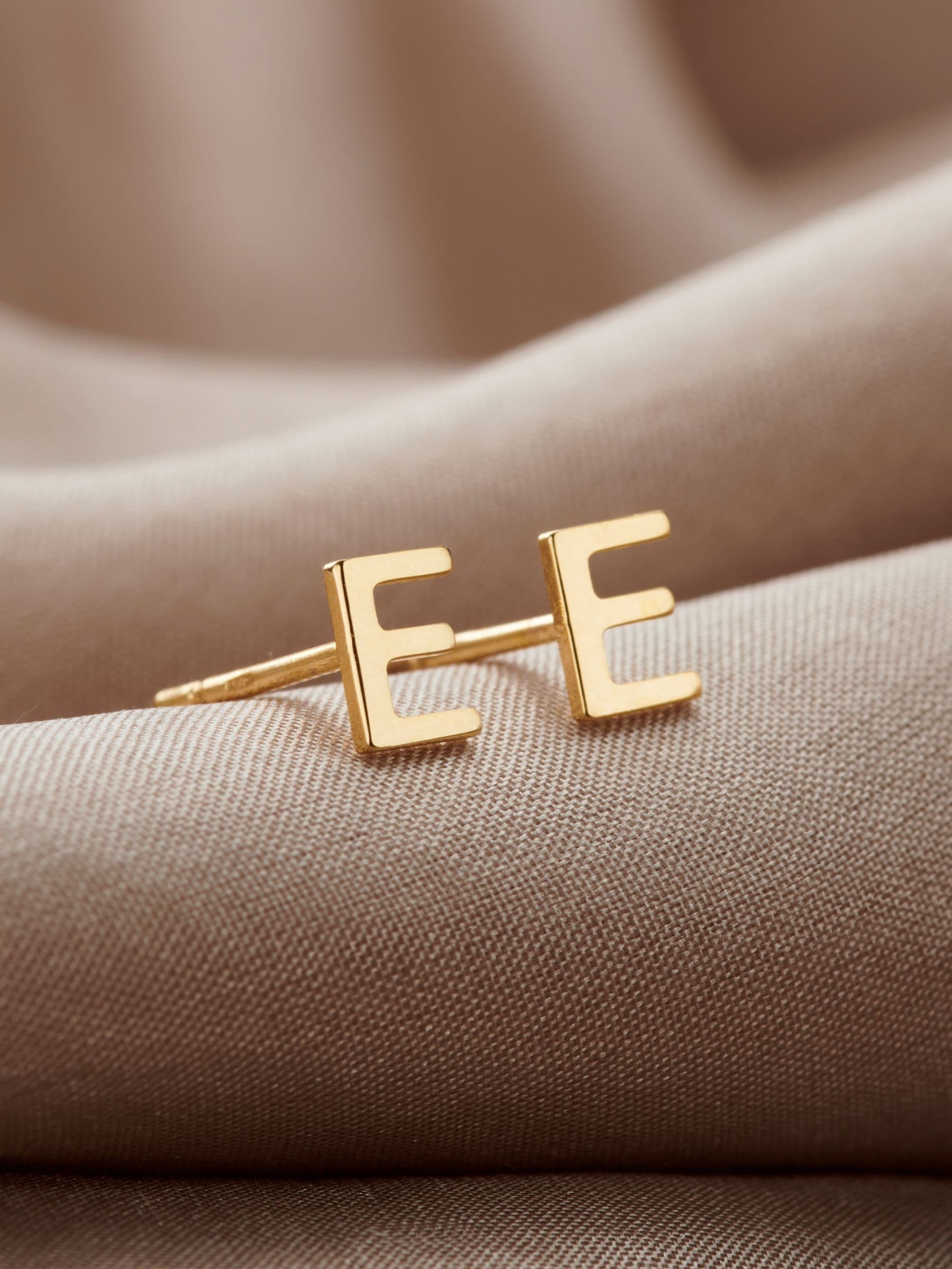 Posh Totty Designs petite 9ct gold initial stud earrings (British brand)