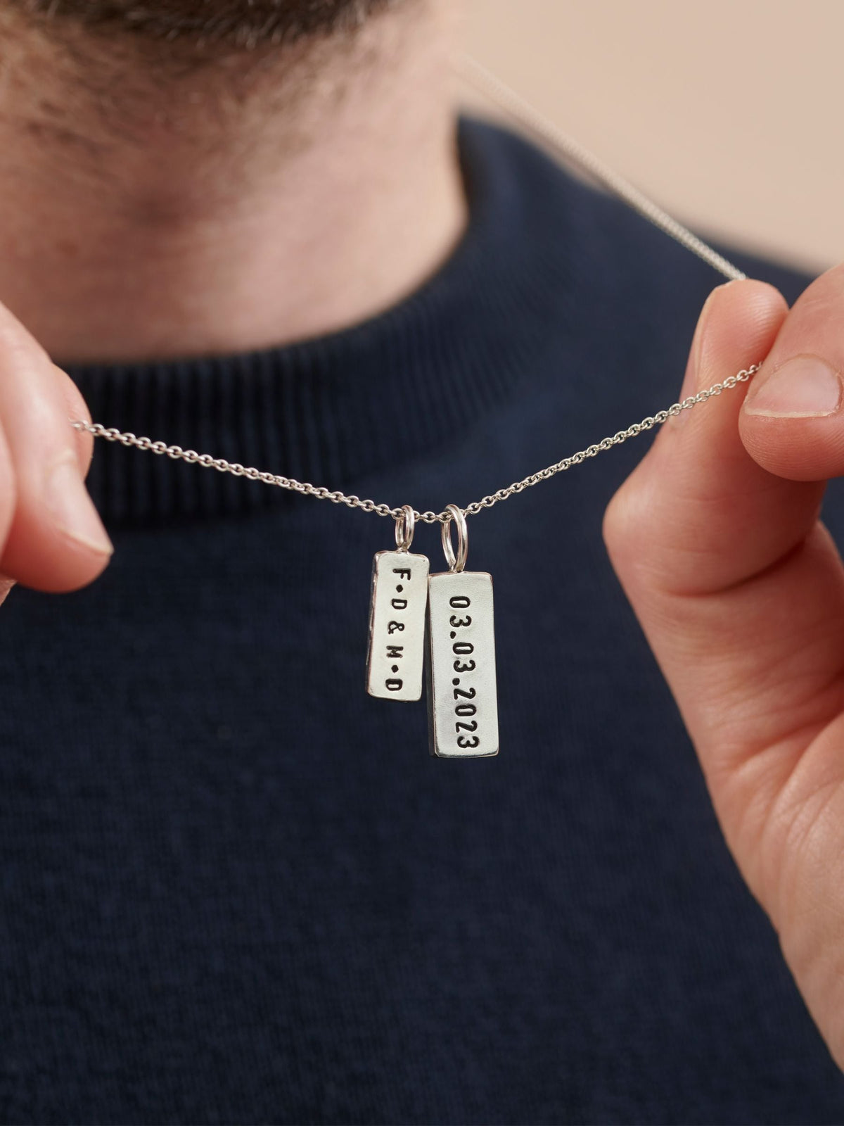 Posh Totty Designs personalised double tag sterling silver necklace 20 inch - British product