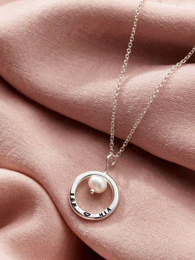 Next Posh Totty Designs Mini Personalised Pearl & Circle Necklace, 18 Inch Sterling Silver Chain- Buy online at McGrocer
