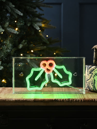 Next Festive 30cm Lit Neon Flex Holly Sign Christmas Decoration- Buy online at McGrocer