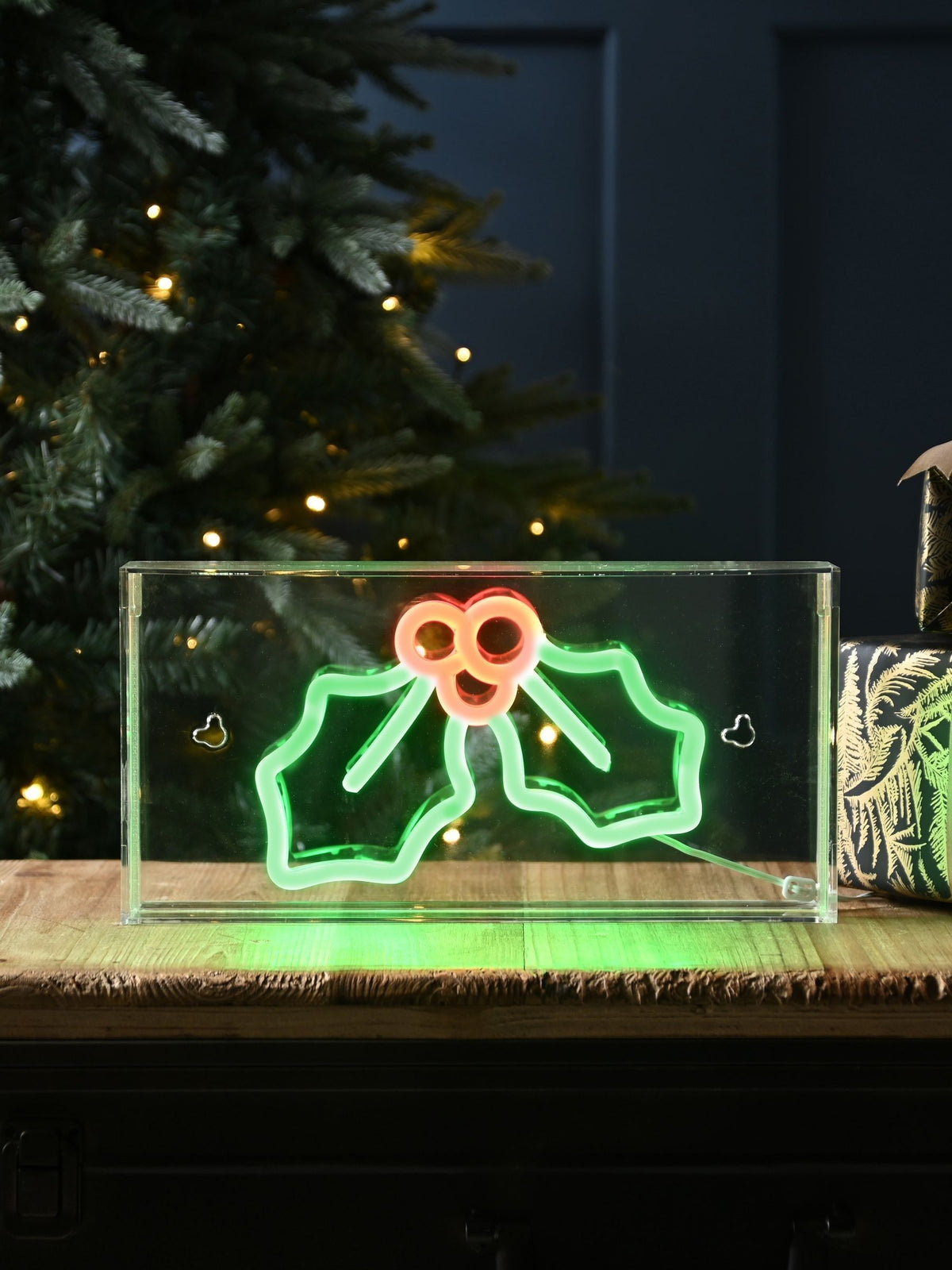 Neon holly sign 30cm red green glow (British brand)