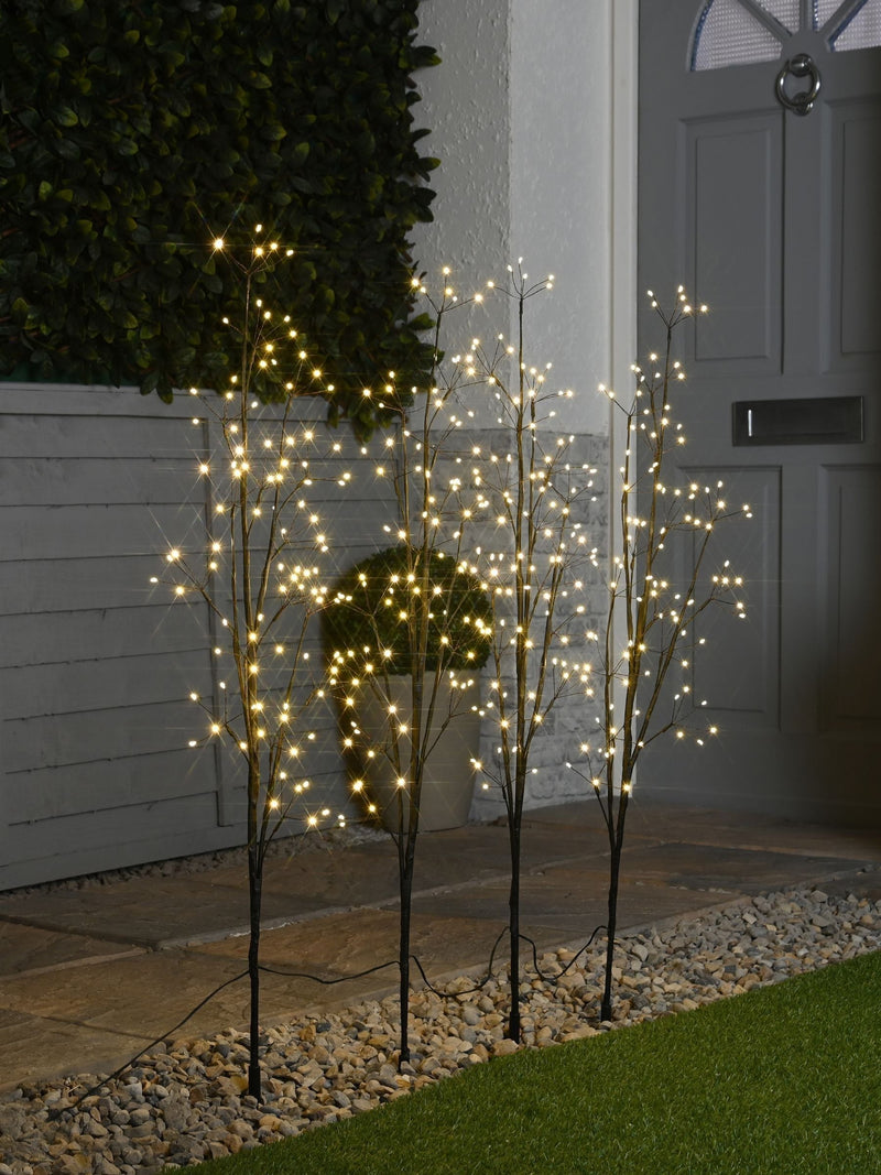 Festive set of four LED-lit twig pathfinders 100cm tall (British brand)