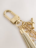Gold beaded shell bag charm with tassel and pearls, imported from UK