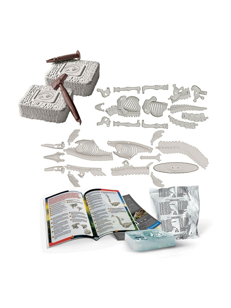 Clementoni Jurassic World dig set with two dinosaur skeletons (British brand)