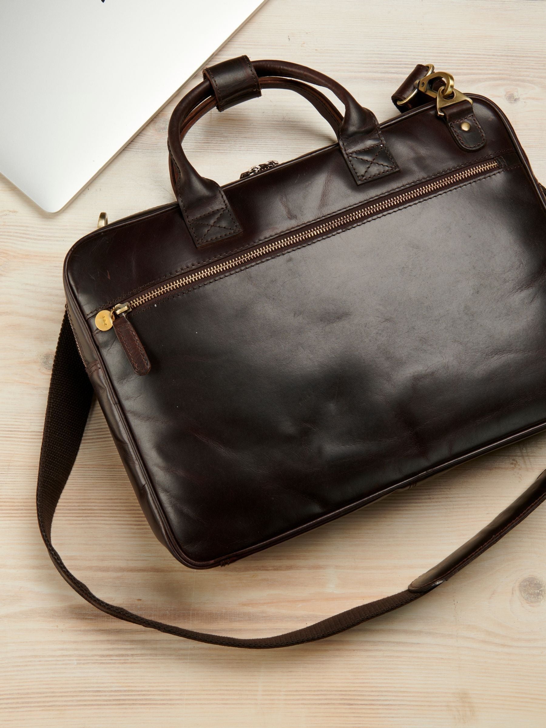 Posh Totty Designs personalised leather laptop bag, UK version