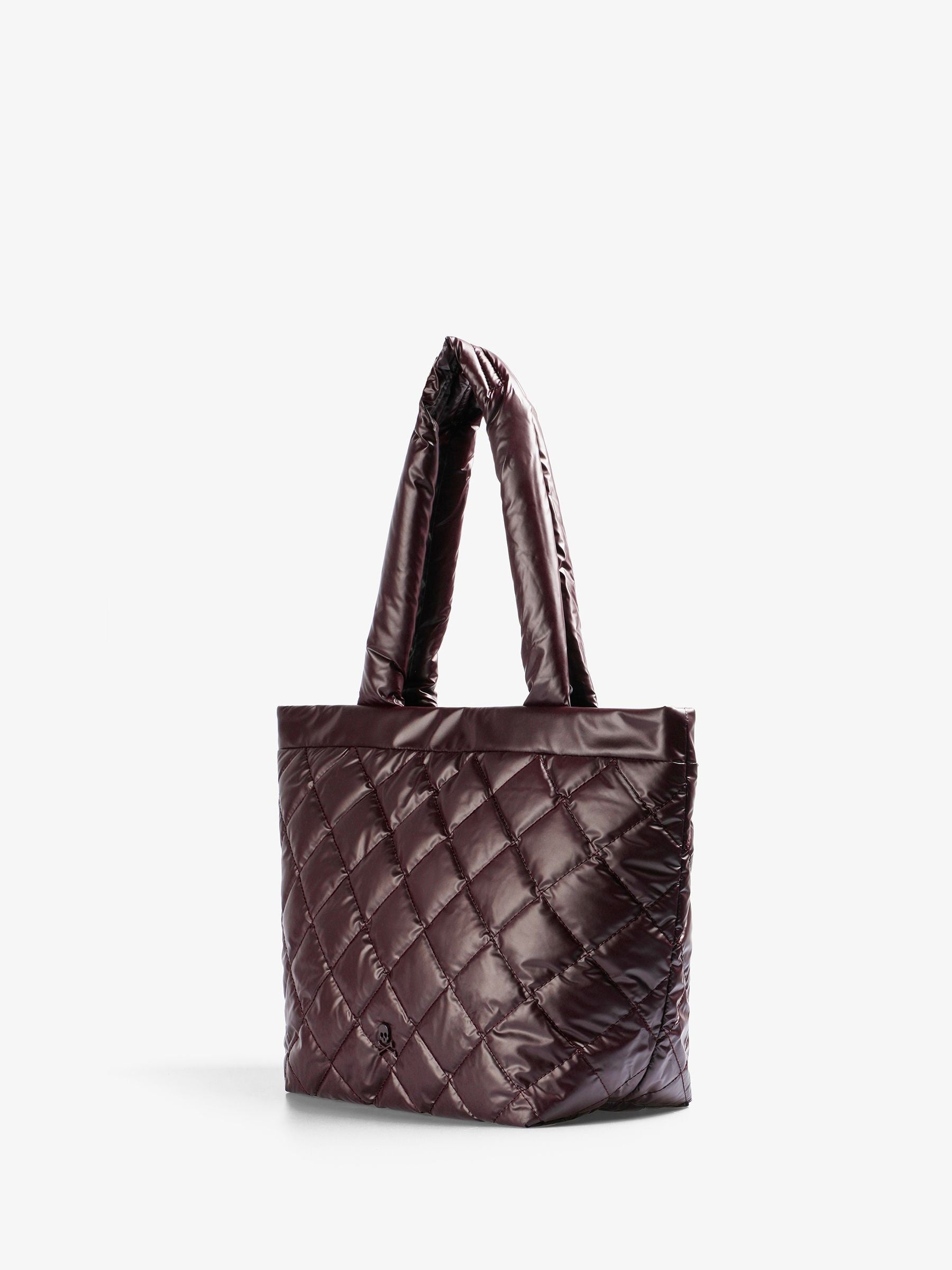 Scalpers red quilted skull tote bag with dimensions, imported from the UK