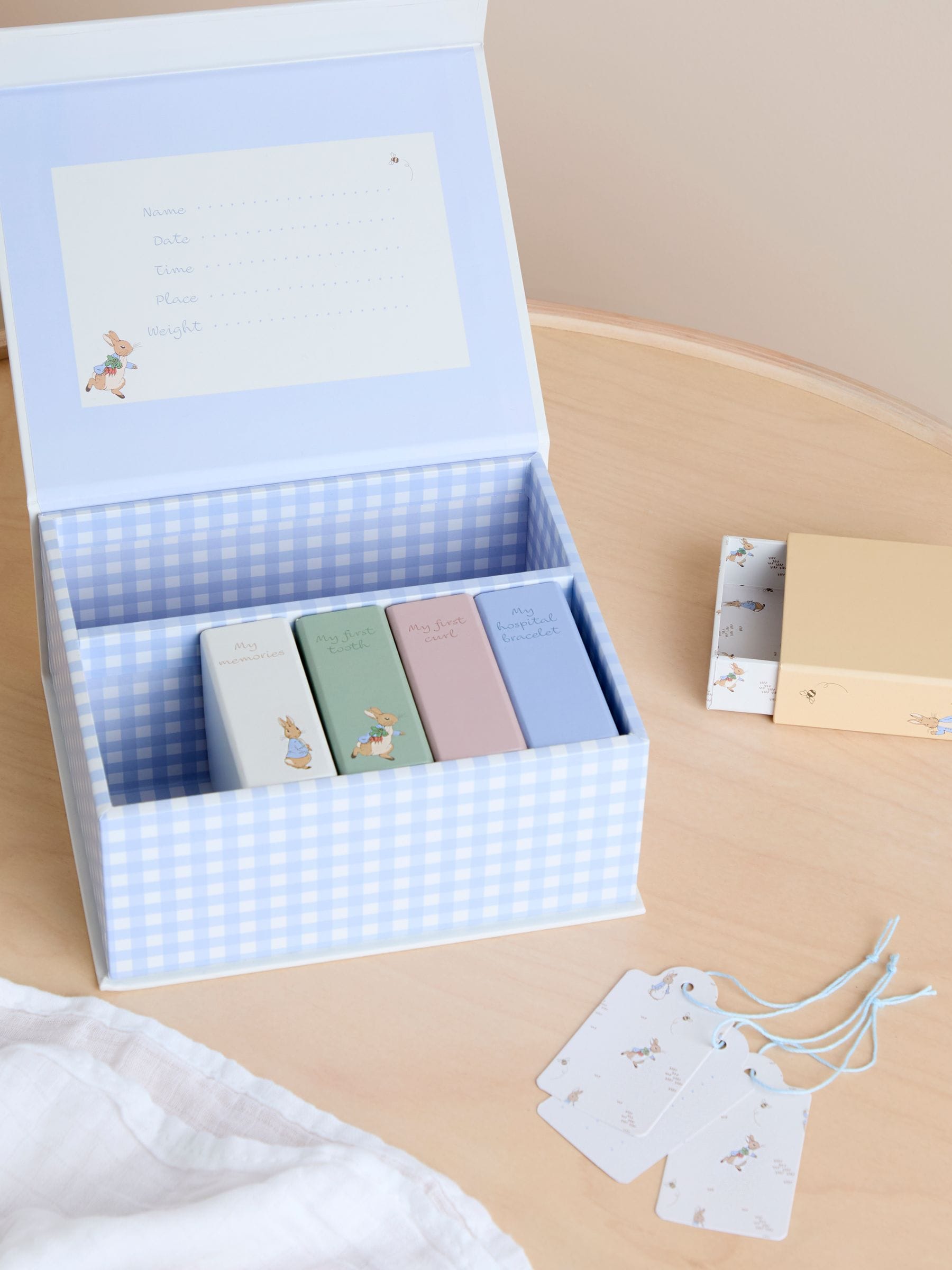 JoJo Maman Bébé Peter Rabbit keepsake memory box blue gingham, UK version