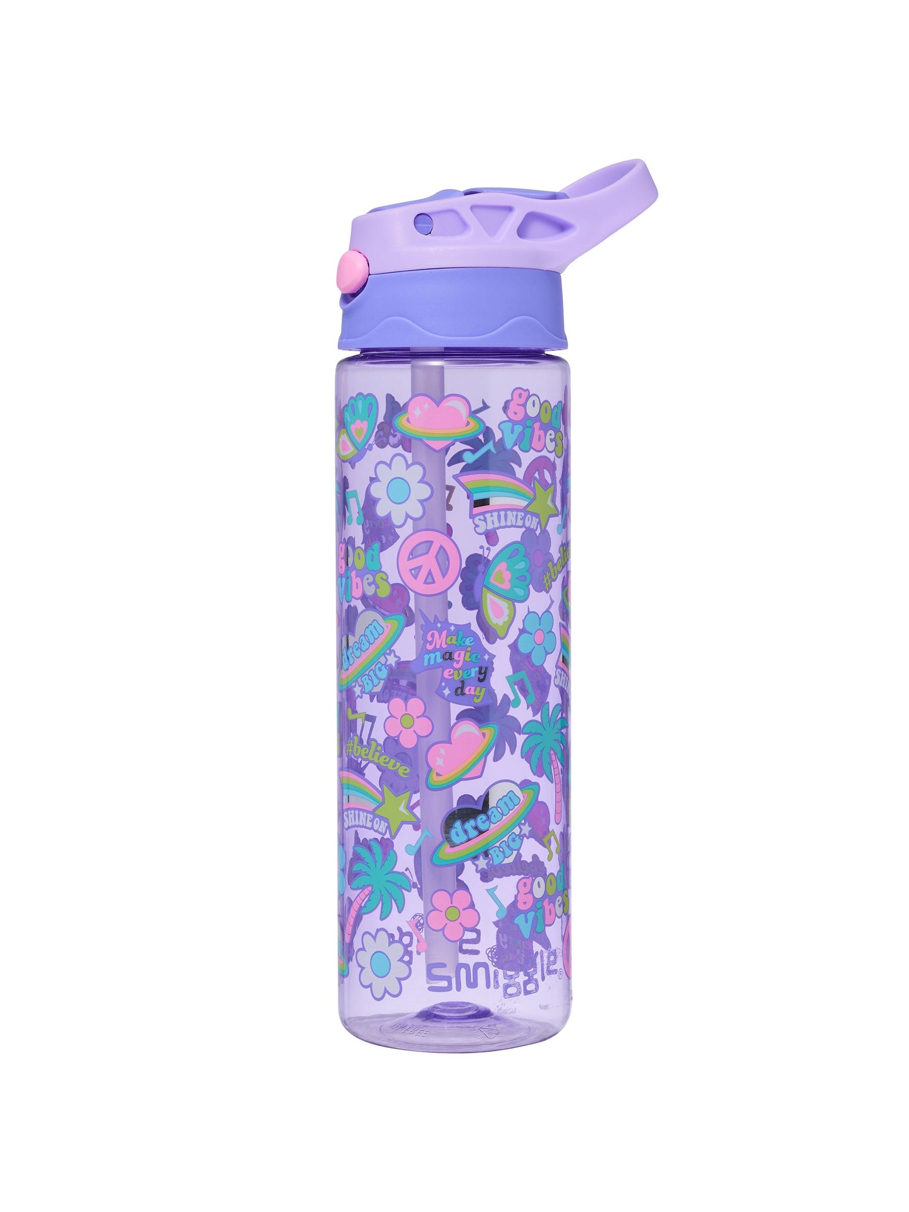 Smiggle Purple All Stars Flip Top Plastic Drink 650Ml Bottle