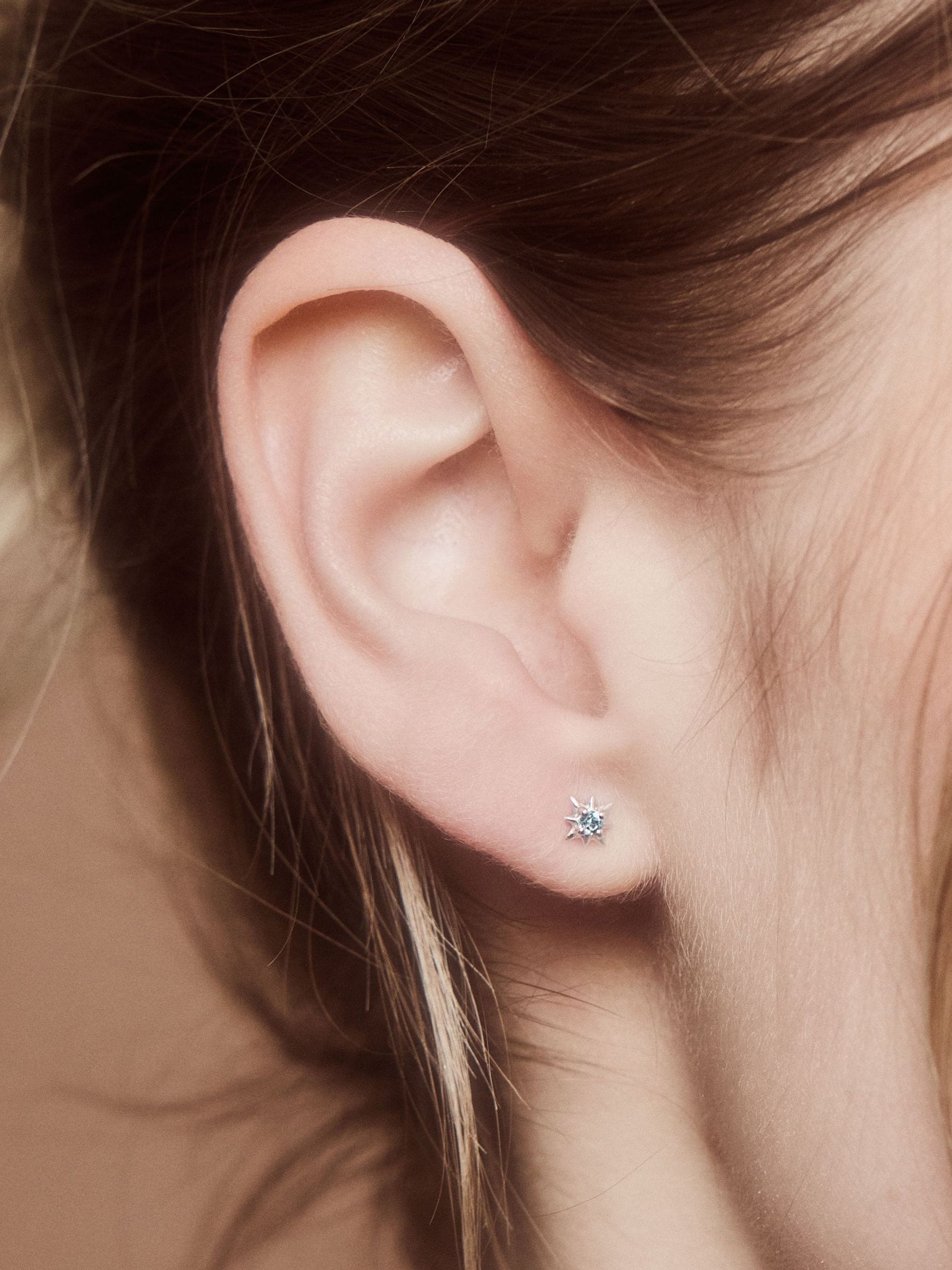 Carrie Elizabeth blue topaz star stud earrings, UK version