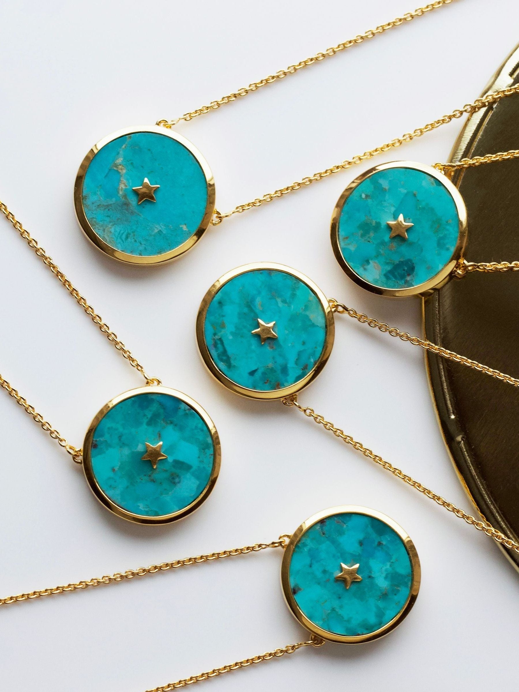 Carrie Elizabeth turquoise pendant necklace 14k gold vermeil (British brand)