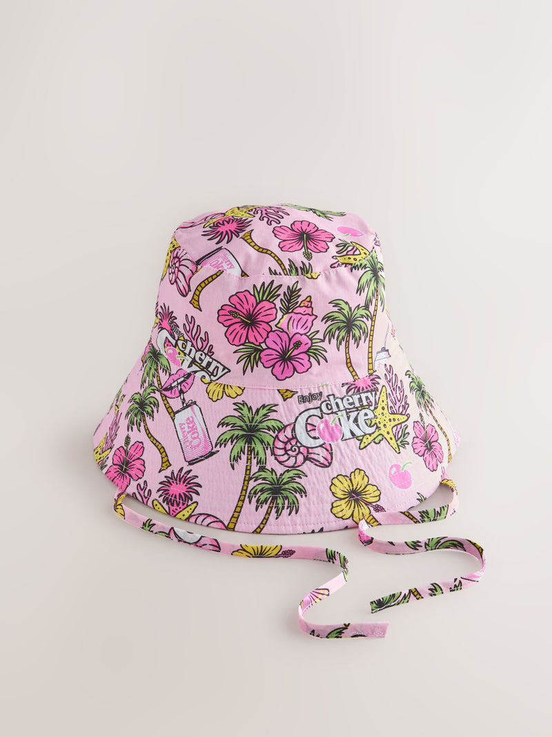 Cherry Coke pink tropical print bucket hat - British product