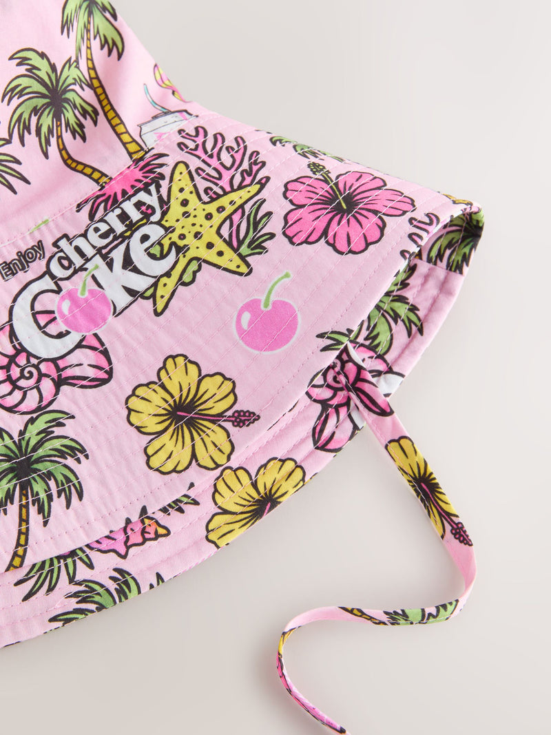 Cherry Coke pink tropical print bucket hat - British product