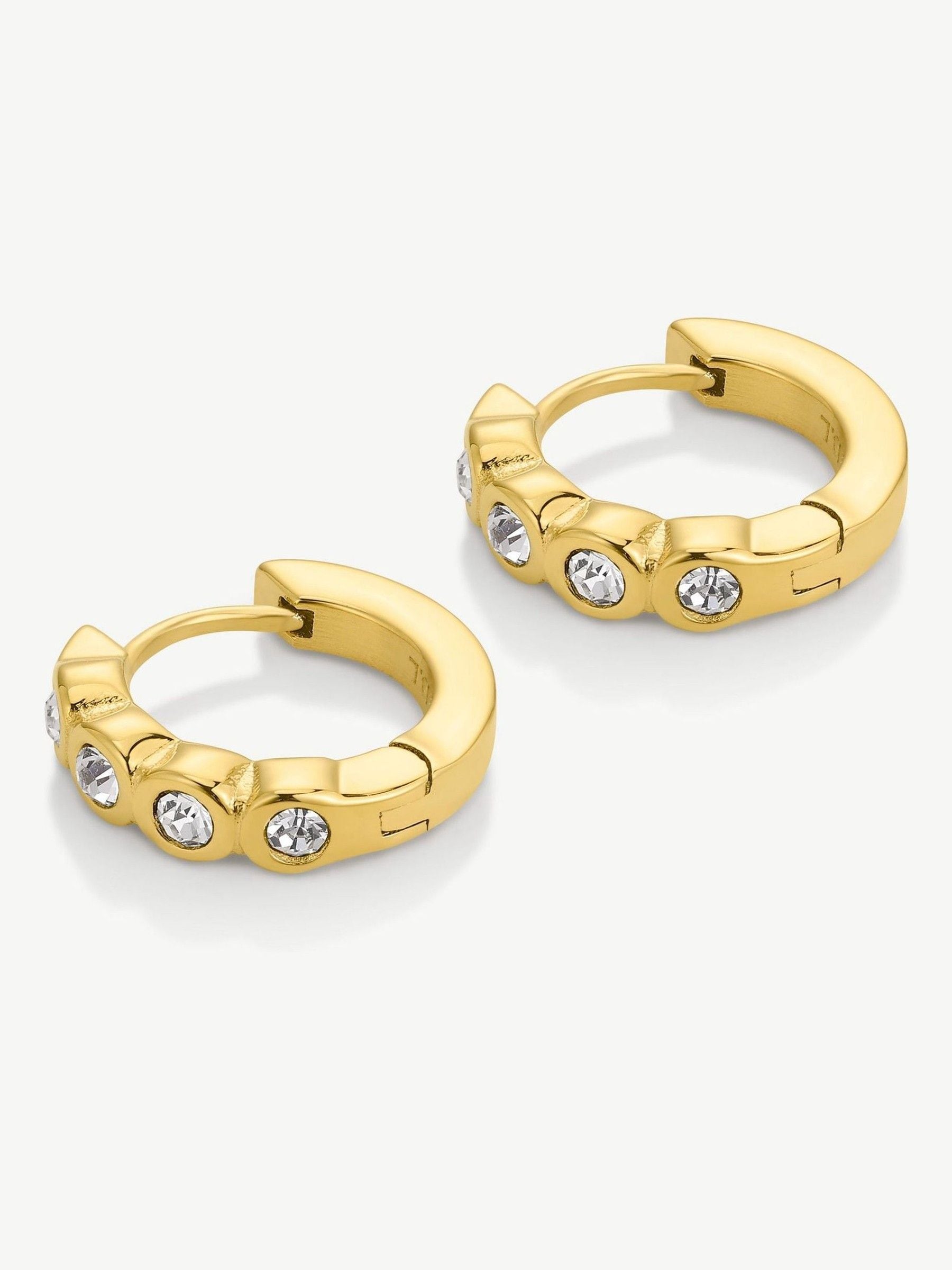 D.LOUISE gold tone waterproof bezel huggies earrings - British product