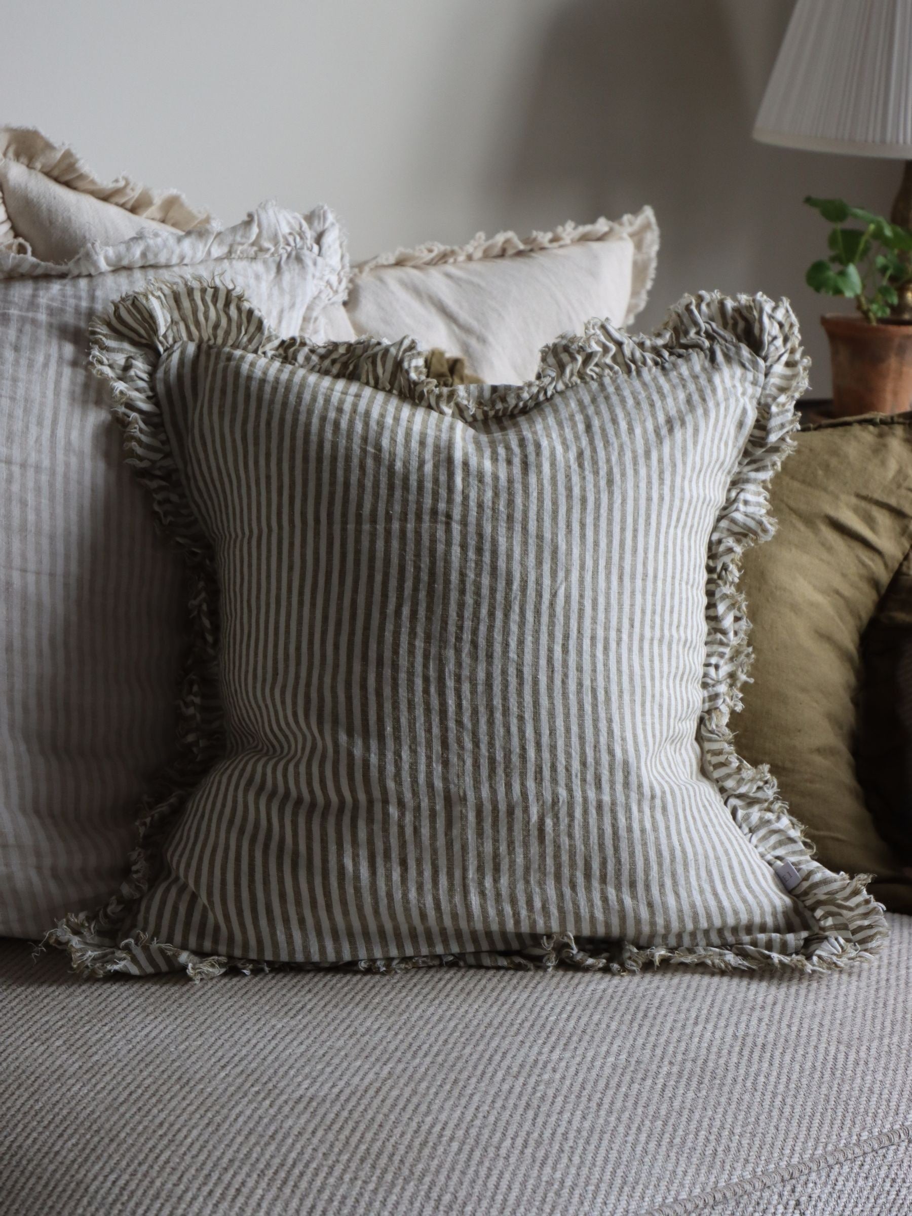Ellenvale Interiors Olive Hallie Stripe Ruffle 45 x 45cm Cushion Cover