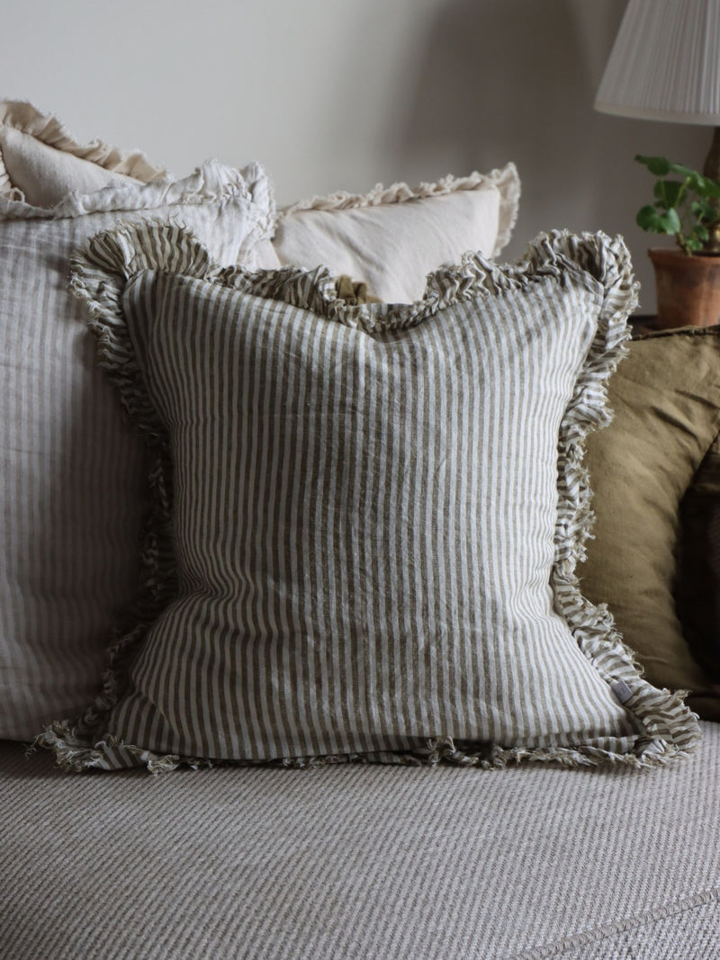 Ellenvale Interiors Olive Hallie Stripe Ruffle 45 x 45cm Cushion Cover