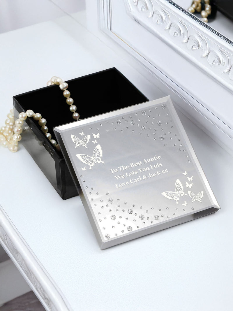 PMC personalised butterfly mirrored trinket box 10cm, UK version