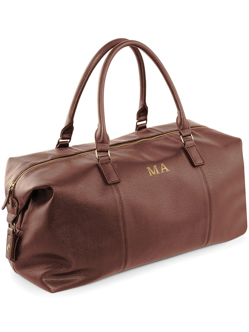 Treat Republic brown faux leather monogrammed weekender holdall - British product
