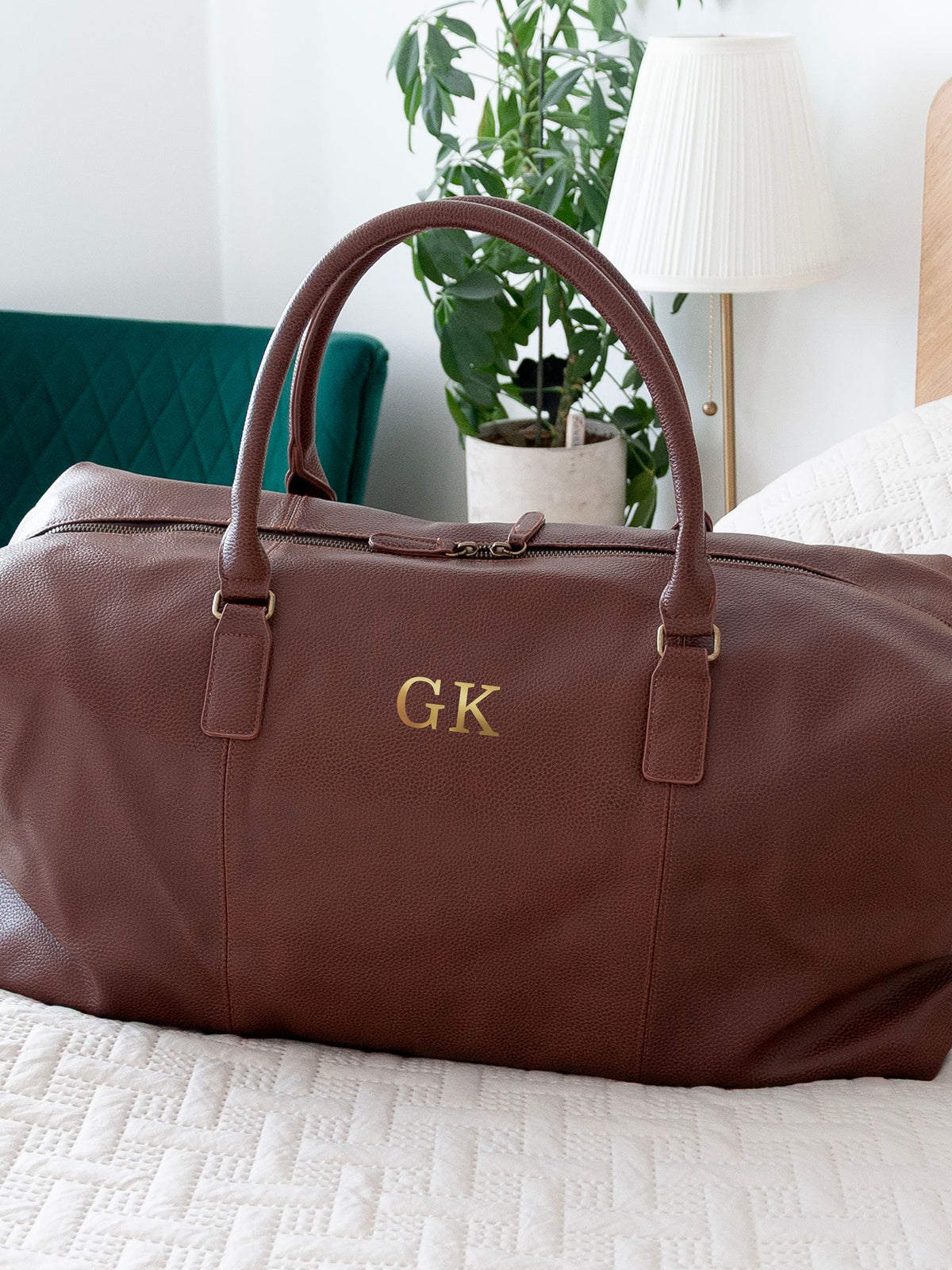 Treat Republic brown faux leather monogrammed weekender holdall - British product