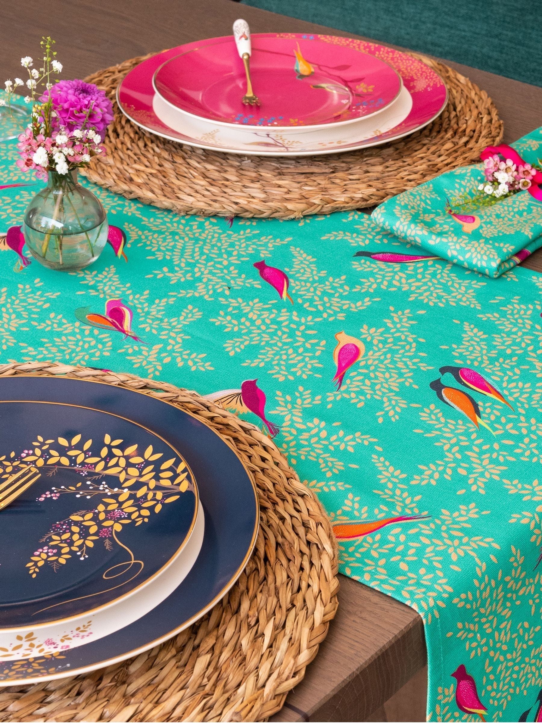 Sara Miller Chelsea Birds cotton table runner 35cm, UK version