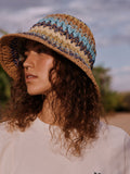 Yellow Blue Stripe Straw Bucket Hat (British brand)