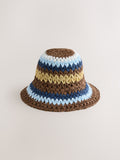 Yellow Blue Stripe Straw Bucket Hat (British brand)