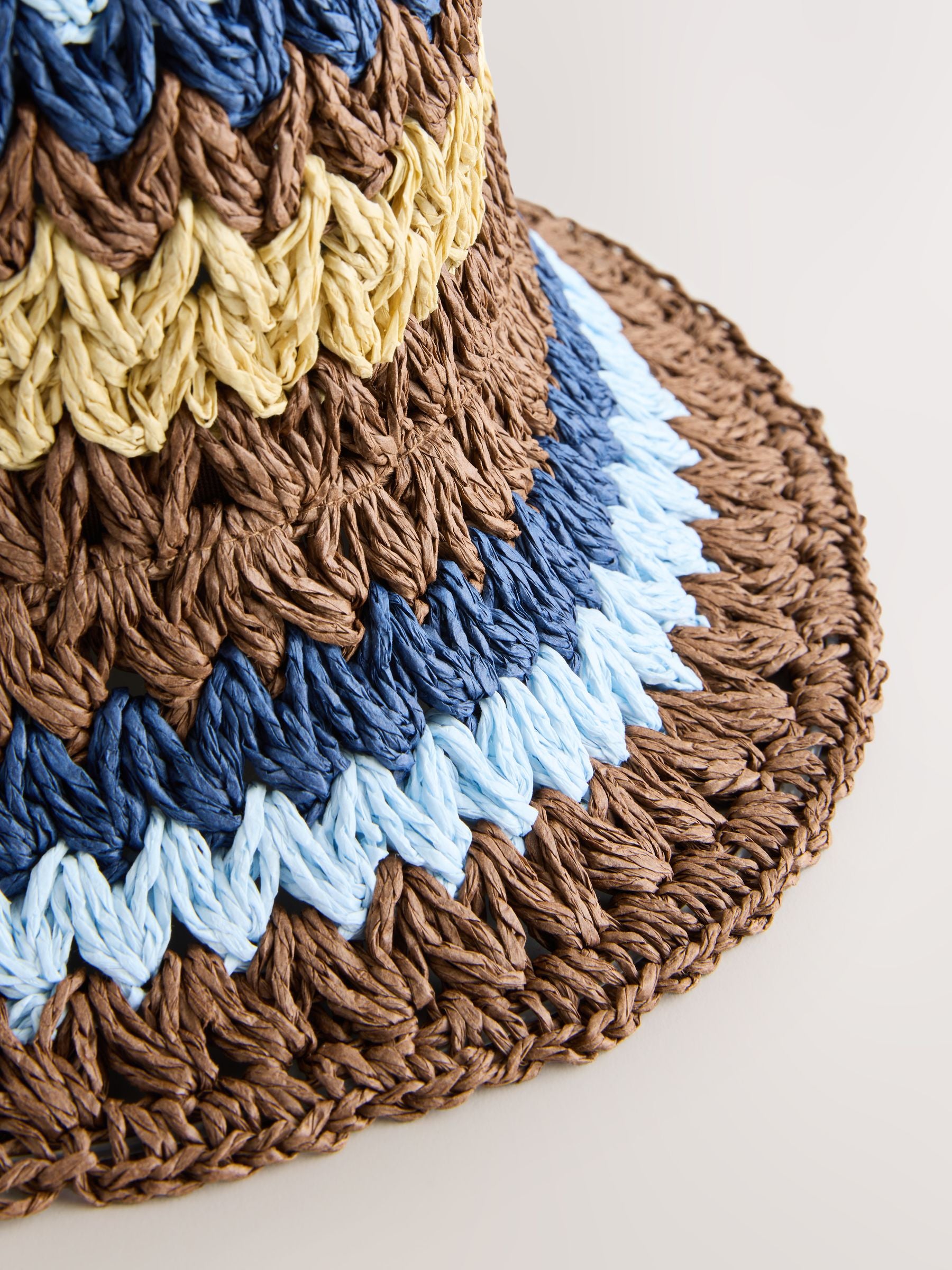 Yellow Blue Stripe Straw Bucket Hat (British brand)