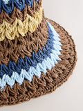 Yellow Blue Stripe Straw Bucket Hat (British brand)