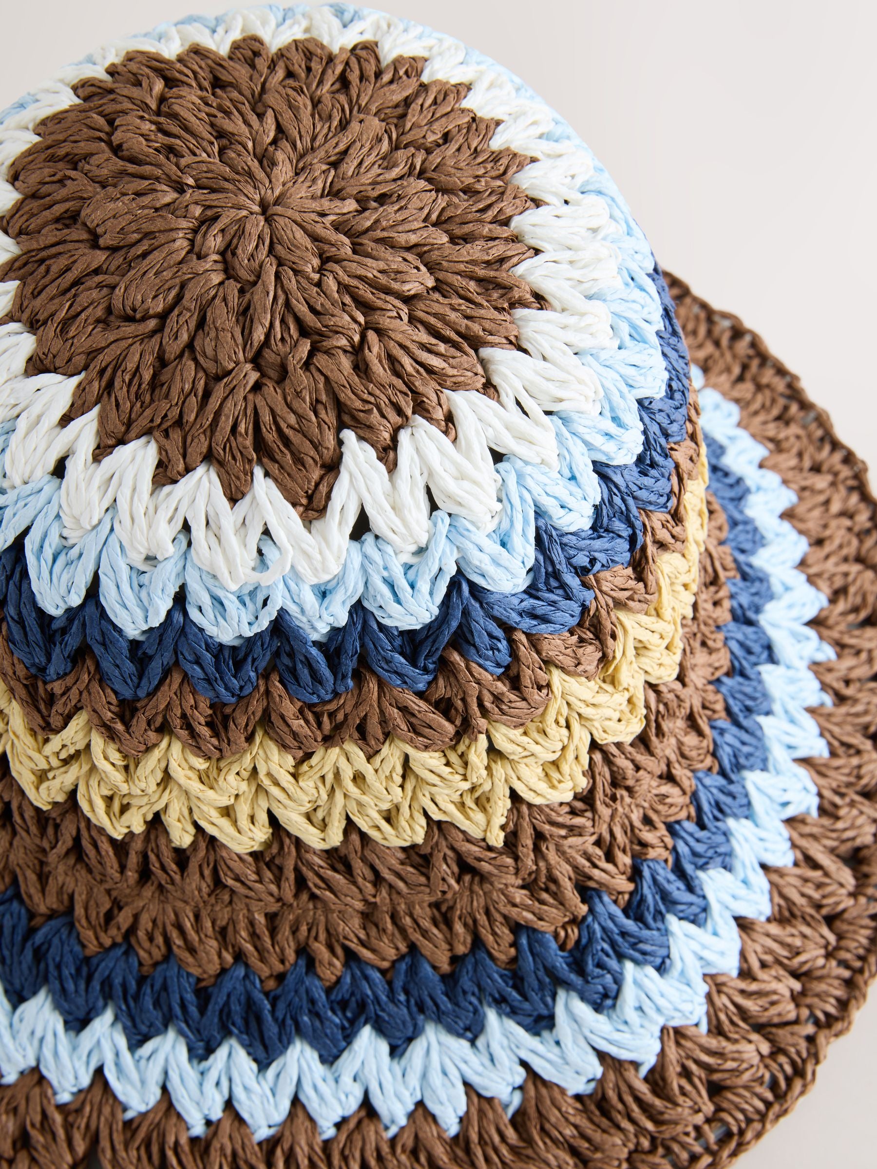 Yellow Blue Stripe Straw Bucket Hat (British brand)