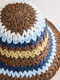 Yellow Blue Stripe Straw Bucket Hat (British brand)