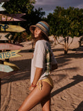 Yellow Blue Stripe Straw Bucket Hat (British brand)