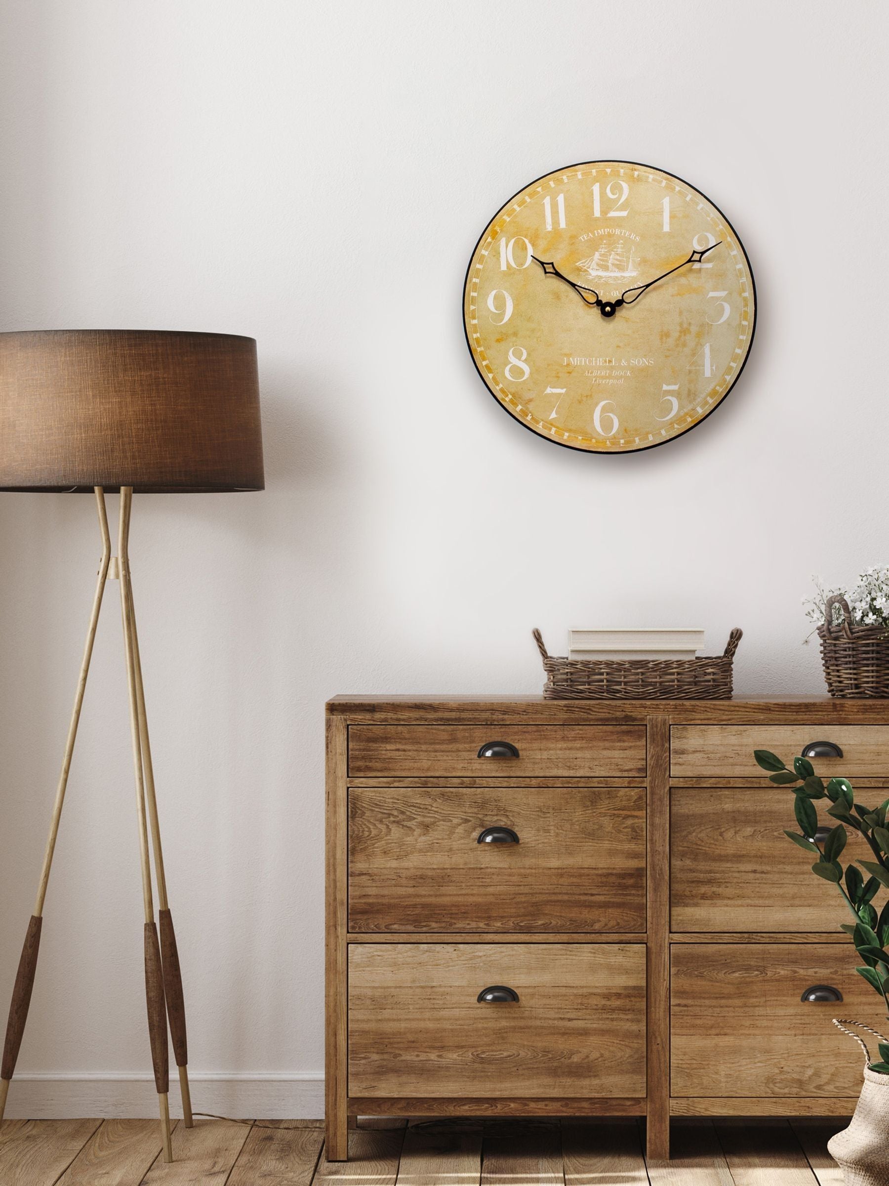 Brookpace Lascelles ship motif wall clock 36cm wood effect - British product