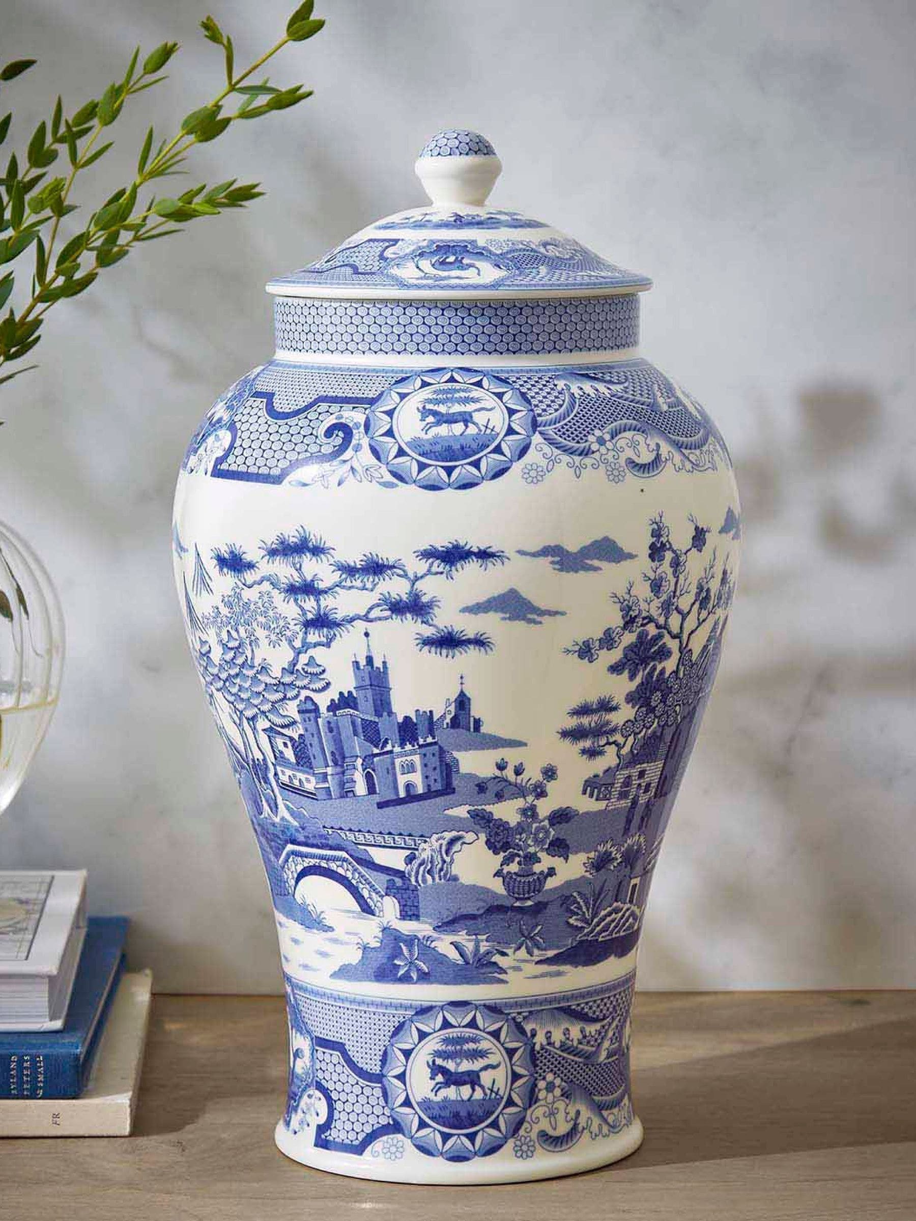 Spode Blue Italian Gothic Castle vase 36cm (British brand)