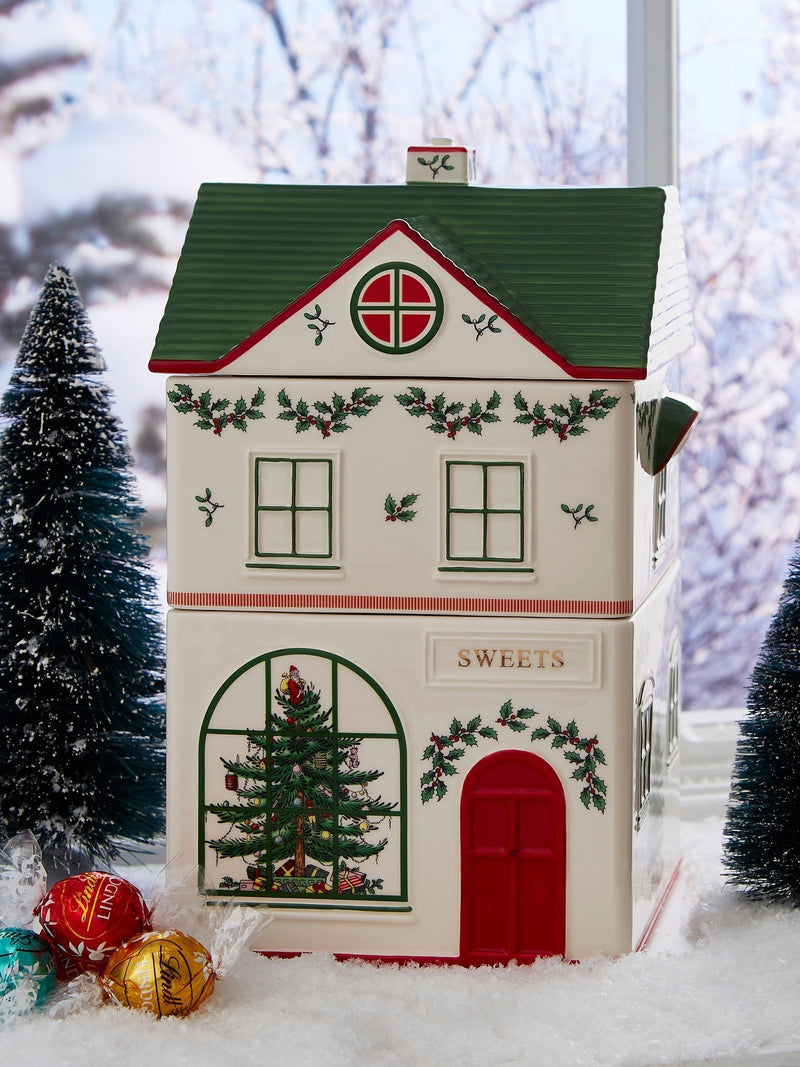 Spode Christmas Tree Village stacking canister - British product