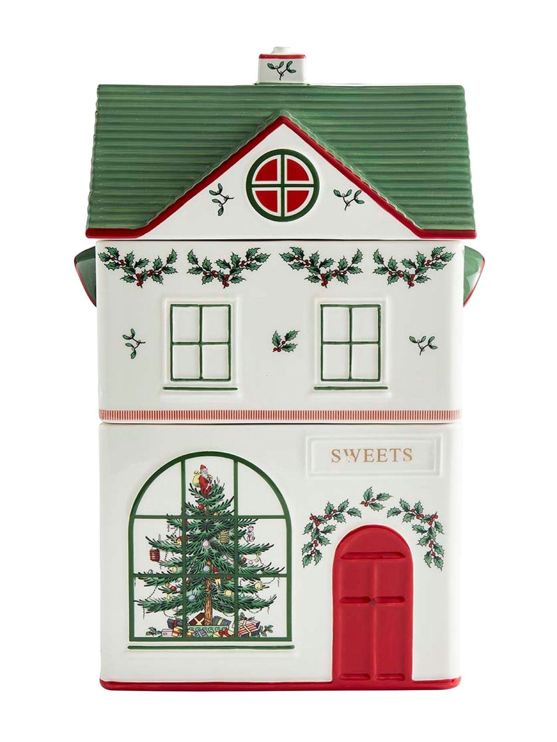 Spode Christmas Tree Village stacking canister - British product