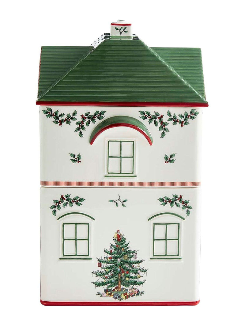 Spode Christmas Tree Village stacking canister - British product