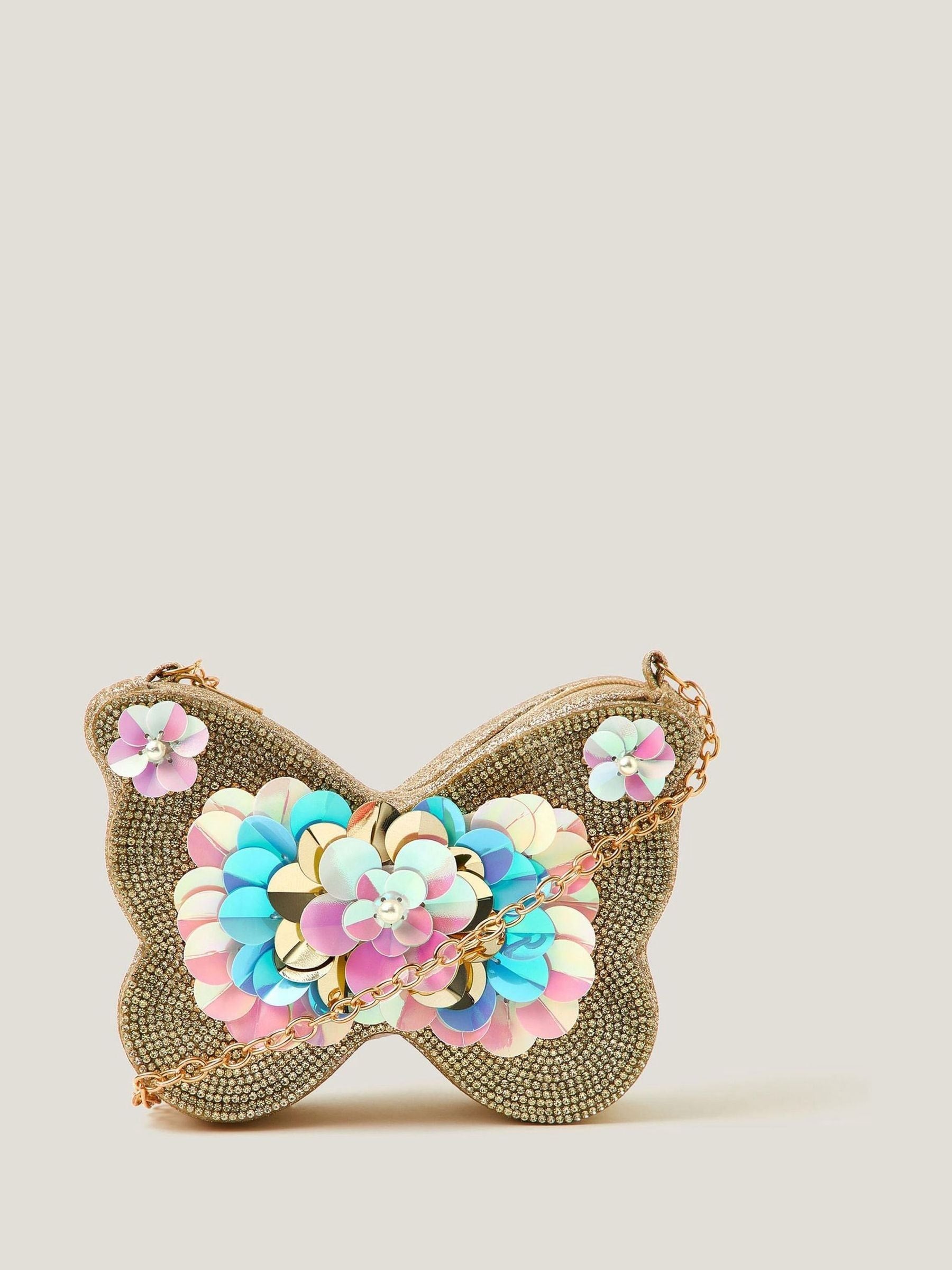 Monsoon gold sequin butterfly bag with rhinestones (British brand)