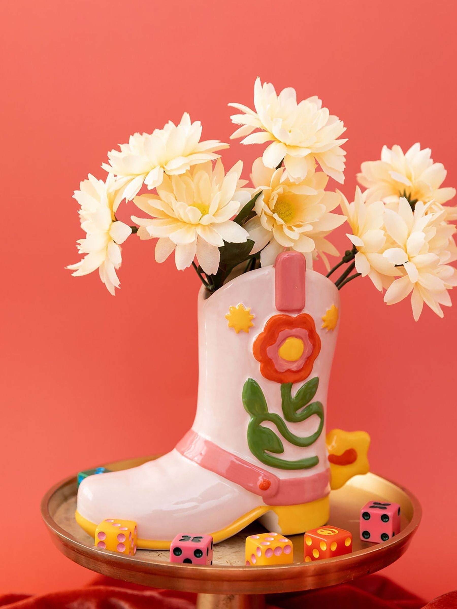 ban.do white Giddy Up ceramic vase, hand-painted (British brand)