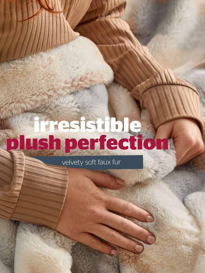 Silentnight Natural Check Snugsie faux fur throw 130x180cm - British product