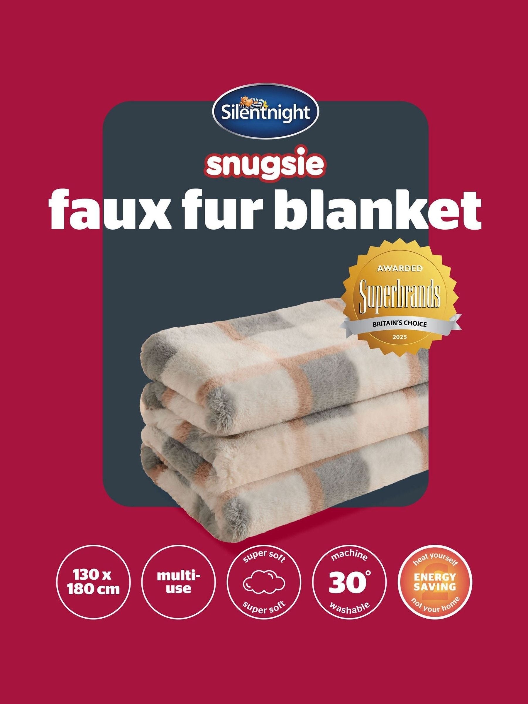 Silentnight Natural Check Snugsie faux fur throw 130x180cm - British product