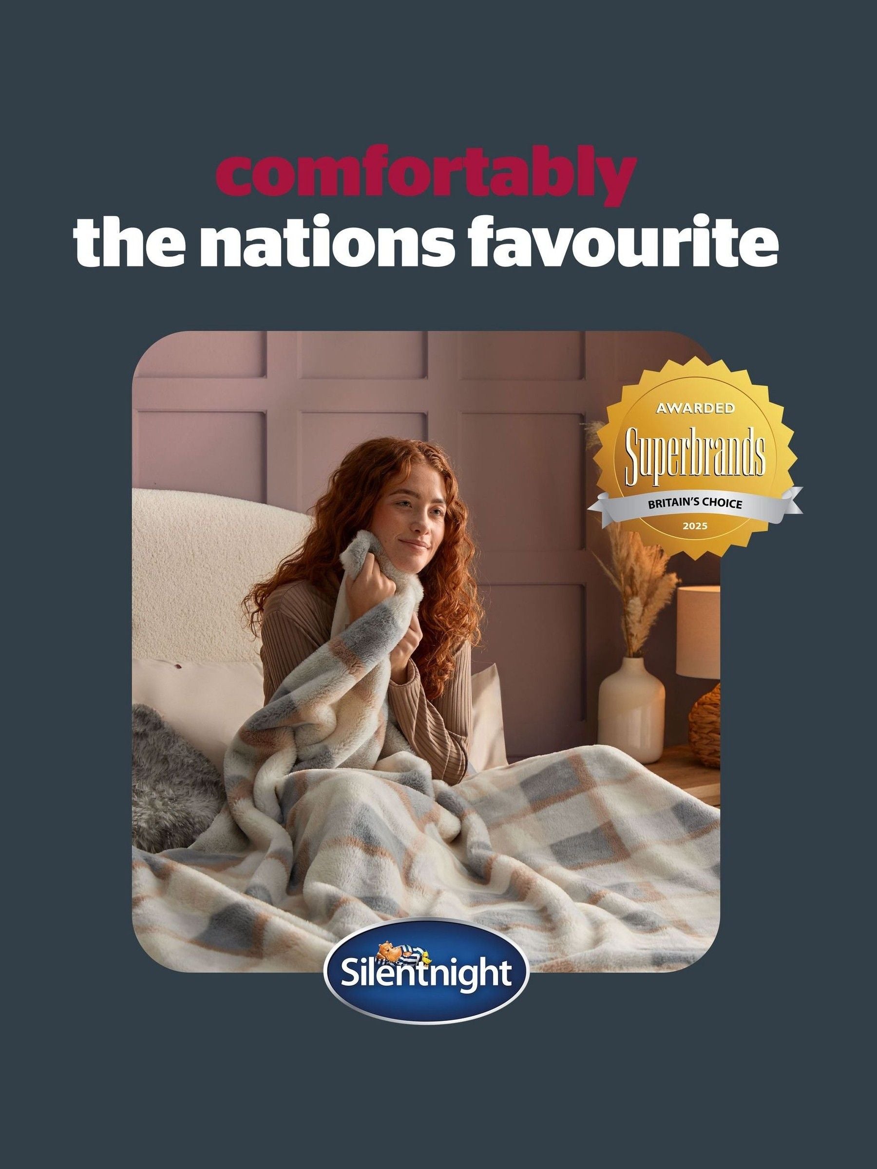 Silentnight Natural Check Snugsie faux fur throw 130x180cm - British product