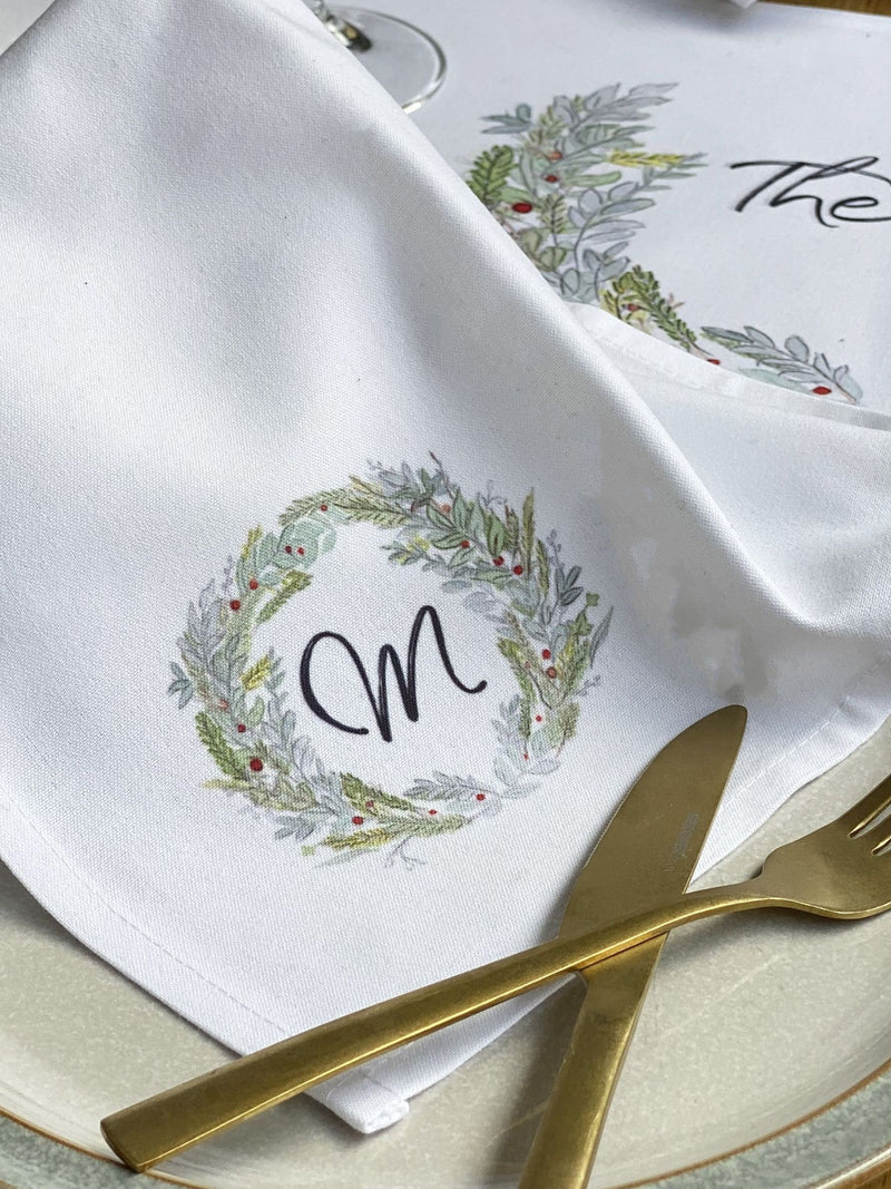 Solesmith wreath napkin personalised initial 51x51 cm, imported from the UK