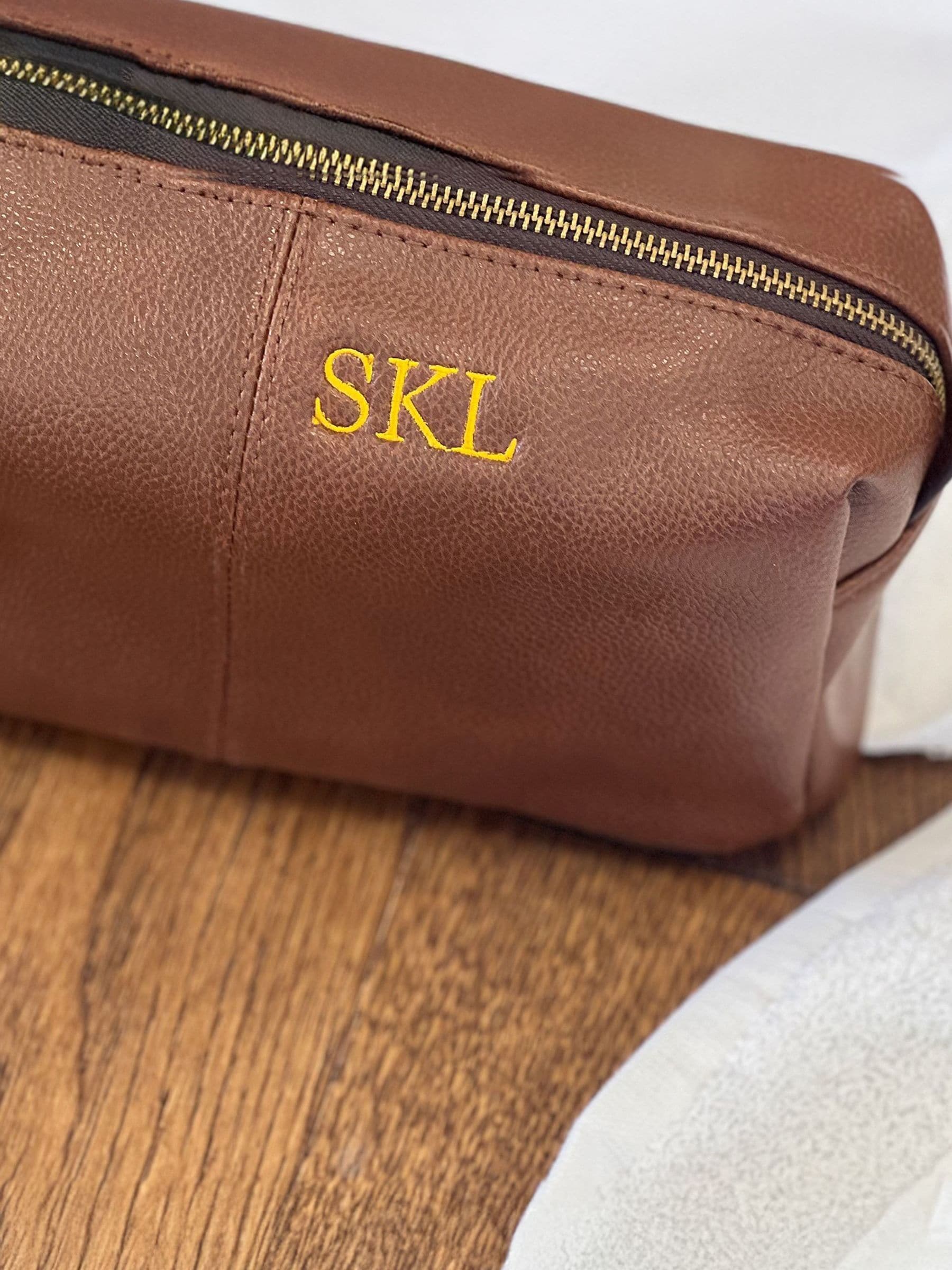 Solesmith monogrammed wash bag, imported from the UK